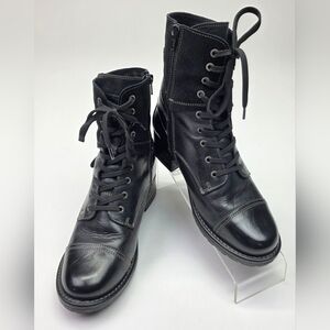 Taos Footwear Black Leather Buckle Combat Ankle Boots Size 8.5